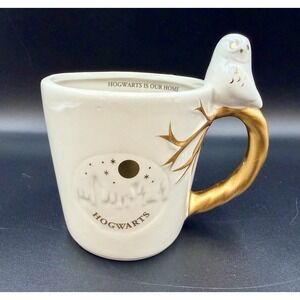 Harry Potter Hedwig Owl Mug Gold Handle "Hogwarts Is Our Home" Wizarding World